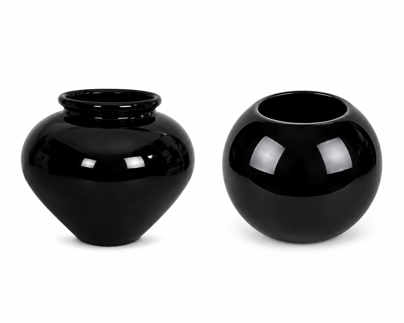 Set of 2 Black Glossy Decorative Ceramic Pots / Vases – Modern Home Decor image 1