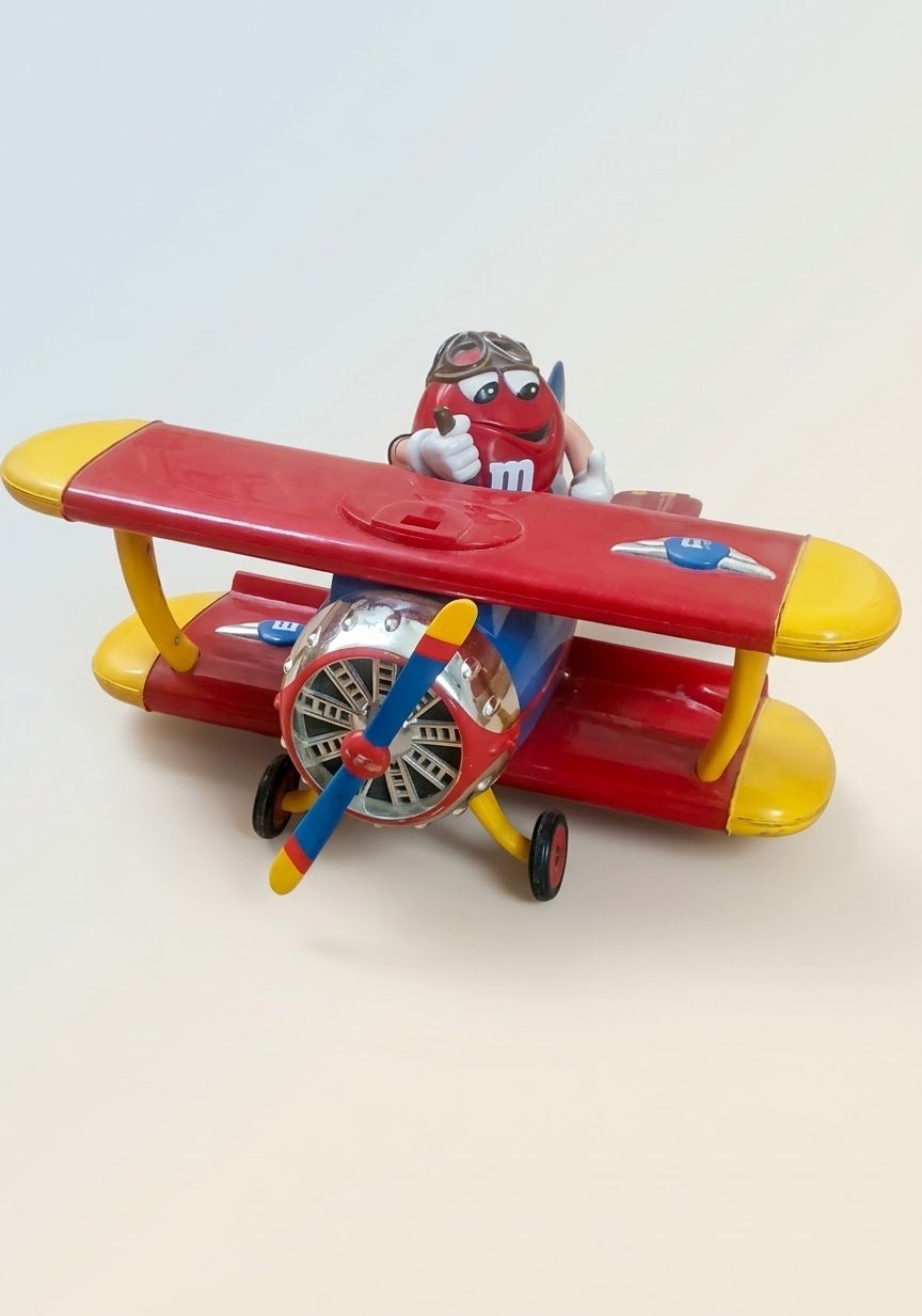Vintage M&M's Red Character Airplane Toy Showpiece – Collectible Biplane Dispenser image 3