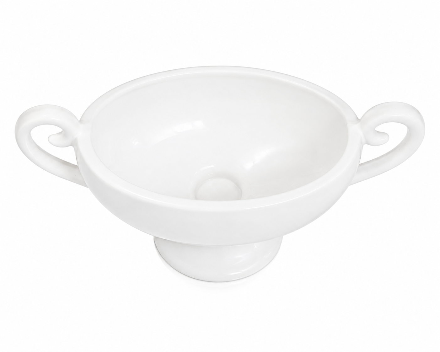 White Ceramic Porcelain Serving Bowl with Classic Loop Handles image 1