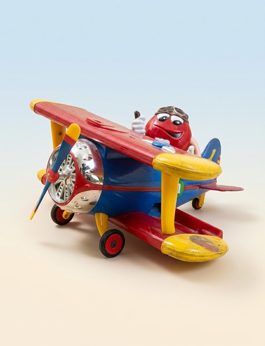 Vintage M&M's Red Character Airplane Toy Showpiece – Collectible Biplane Dispenser image 1