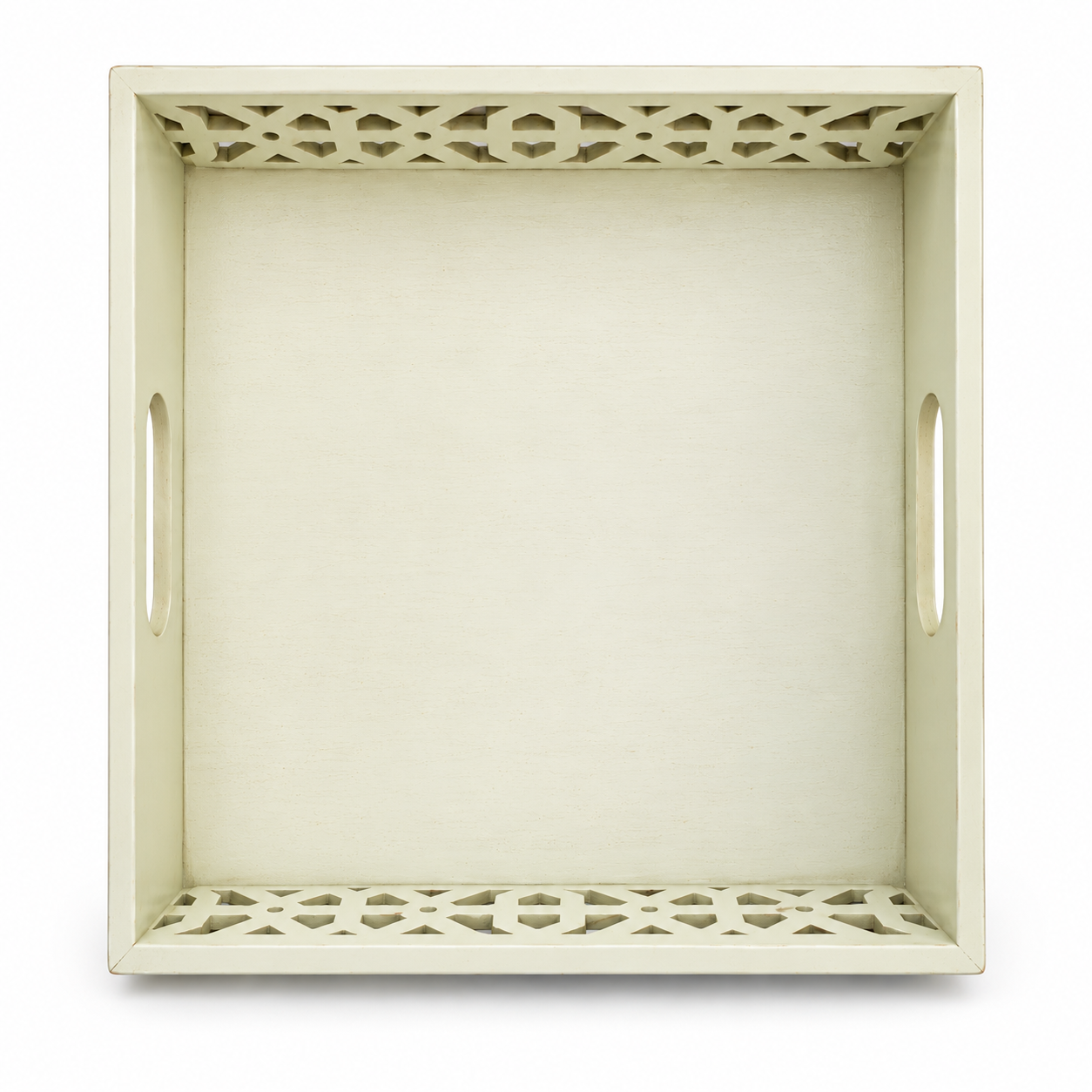 Vintage Cream Decorative Wooden Serving Tray with Geometric Cut-Out Design image 2