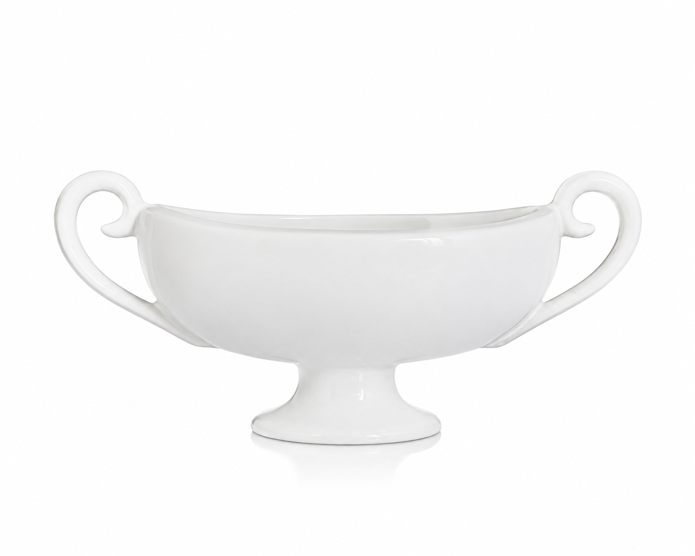 White Ceramic Porcelain Serving Bowl with Classic Loop Handles image 3