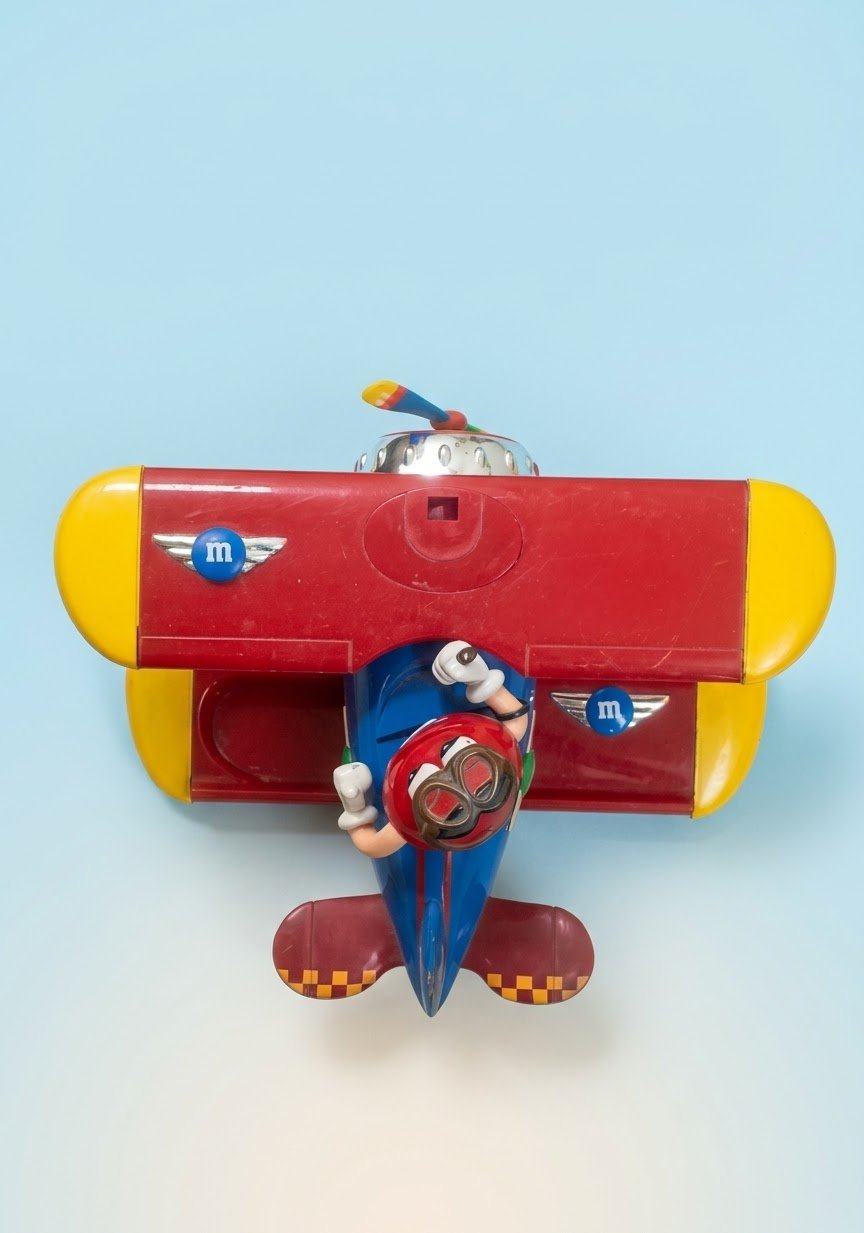 Vintage M&M's Red Character Airplane Toy Showpiece – Collectible Biplane Dispenser image 2