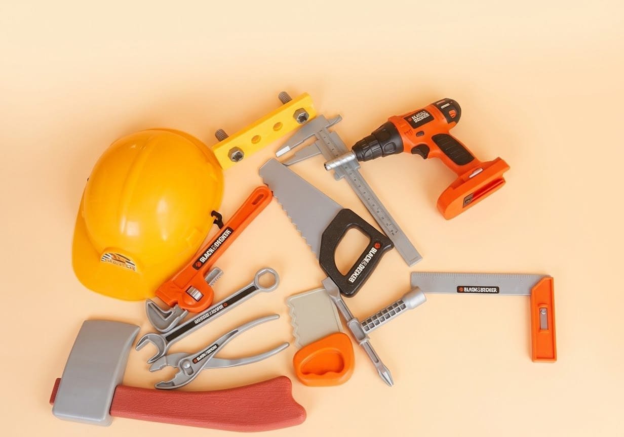 Premium Black & Decker Kids Construction Tool Set with Safety Helmet – 13 Pc Pretend Play Set image 2