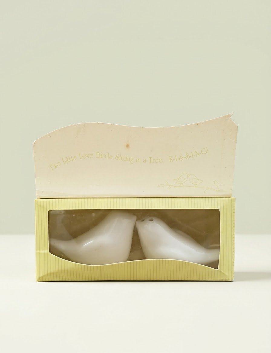 "Love Birds" Ceramic Salt and Pepper Shakers Set with Original Box Packaging image 2