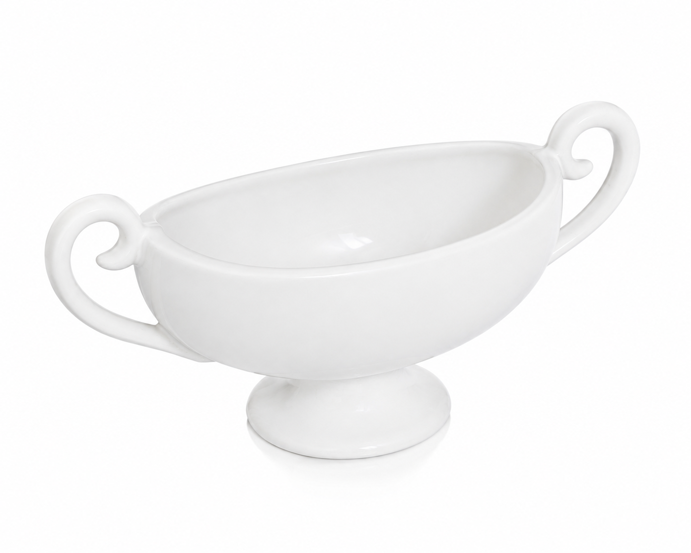White Ceramic Porcelain Serving Bowl with Classic Loop Handles image 2