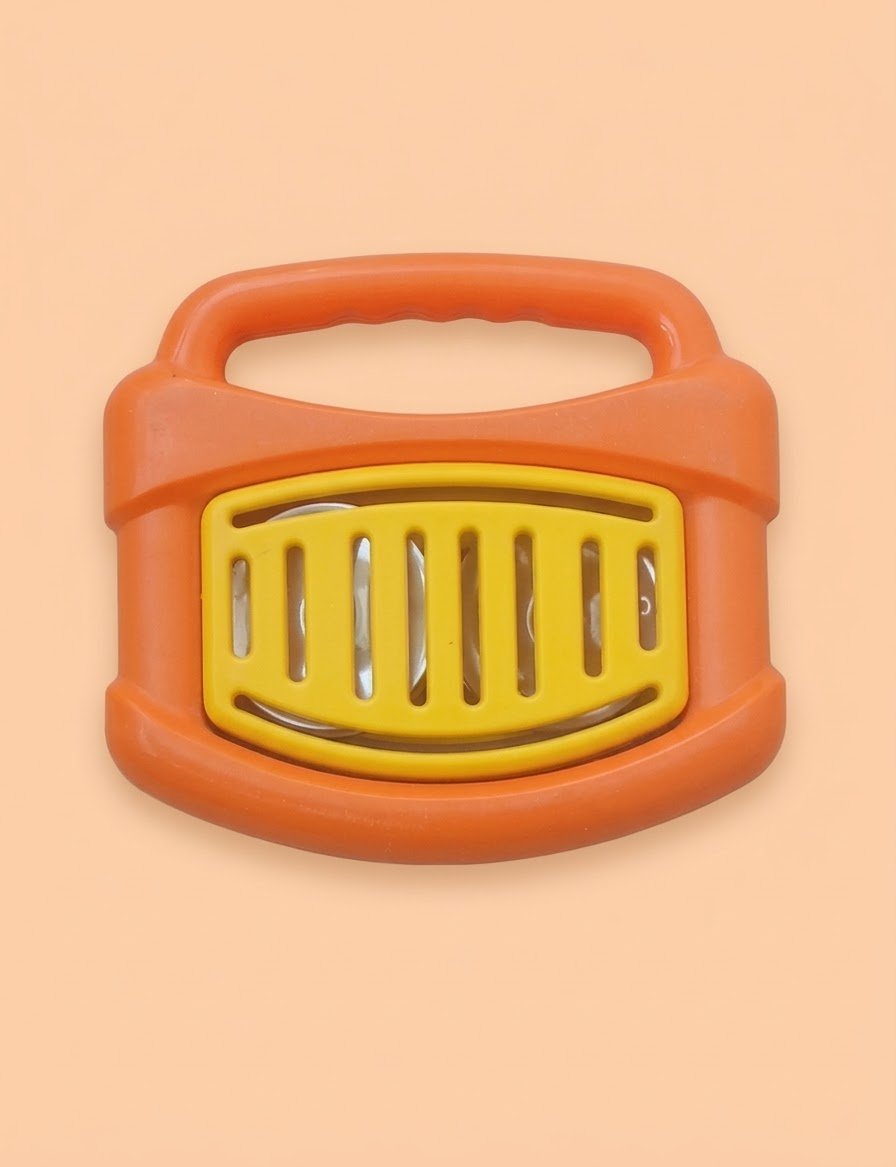 Cute Handheld Baby Tambourine Toy – Orange & Yellow Musical Jingle Rattle image 2